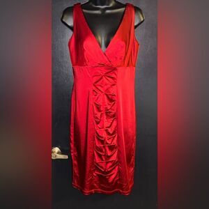 Calvin Klein red satiny body con dress. Size 6.